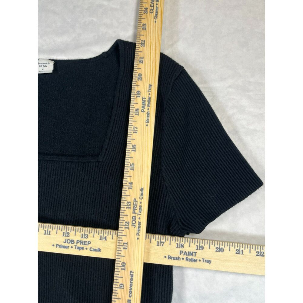 Abercrombie & Fitch Women XL Black Ribbed Square Neck Short Sleeve Crop Top - Picture 5 of 7